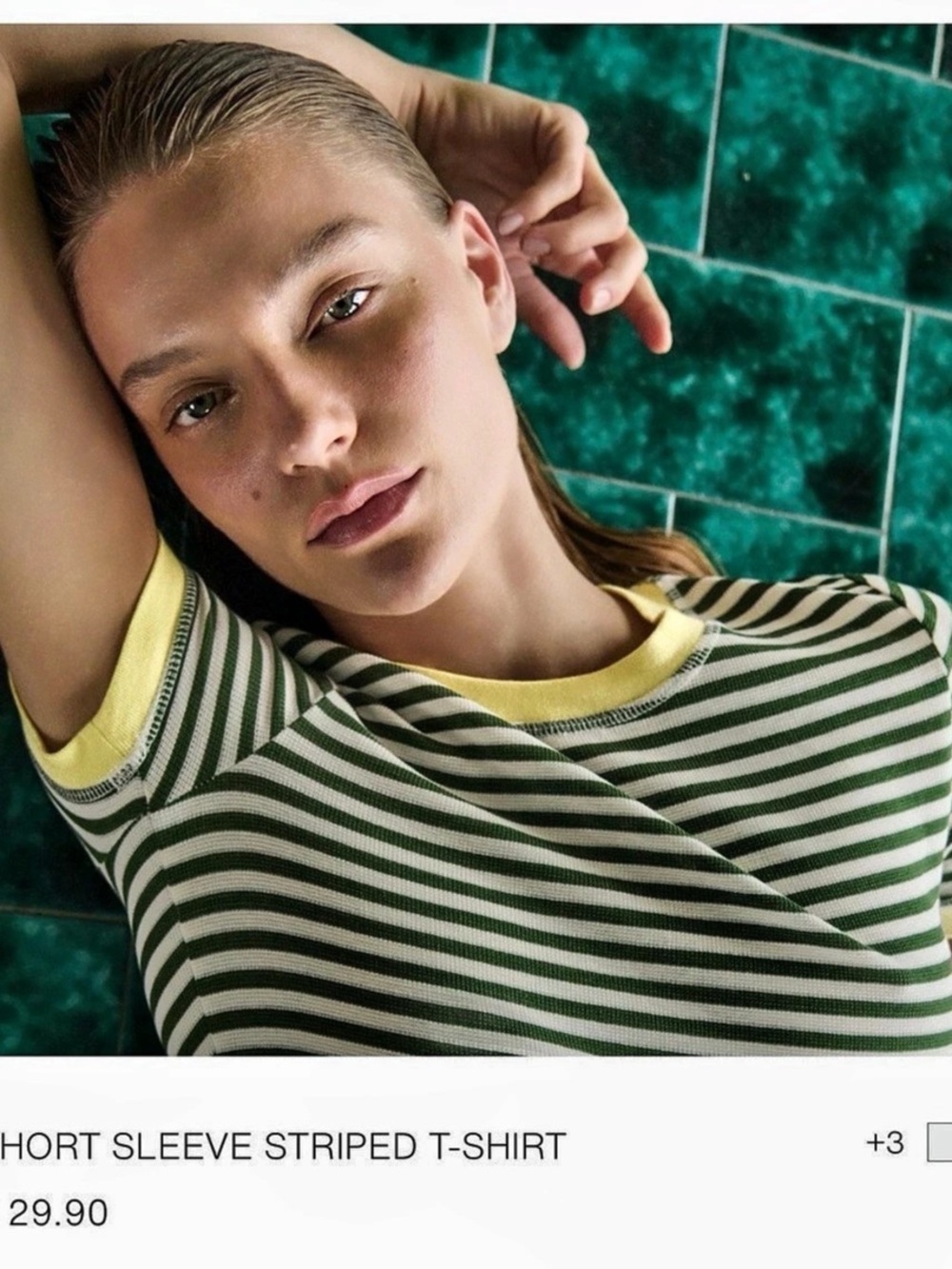 Zara | Short Sleeve Striped T-Shirt in Green & White M - NEW